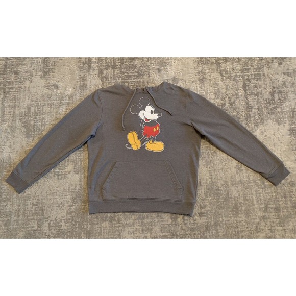 Disney Mickey Mouse Adult Large Pullover Hoodie Gray With White Speckles Pocket - Picture 2 of 4